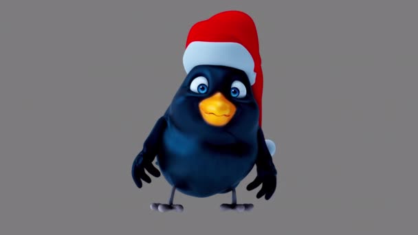 Красивий Персонаж Мультфільму Птахів Капелюсі Санта Клауса — стокове відео