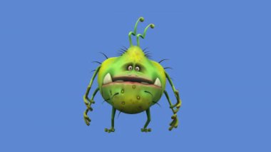 Komik çizgi film karakteri mikrobu kutlaması - 3 boyutlu animasyon 