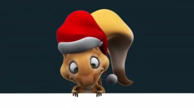 Noel Baba şapkalı komik sincap çizgi film karakteri - animasyon 