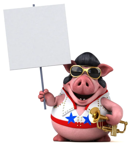 Fun Cartoon Illustration Pig Rocker Instrument — Stock Photo, Image
