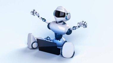 Eğlenceli 3D robot karakter dizüstü bilgisayar programlama