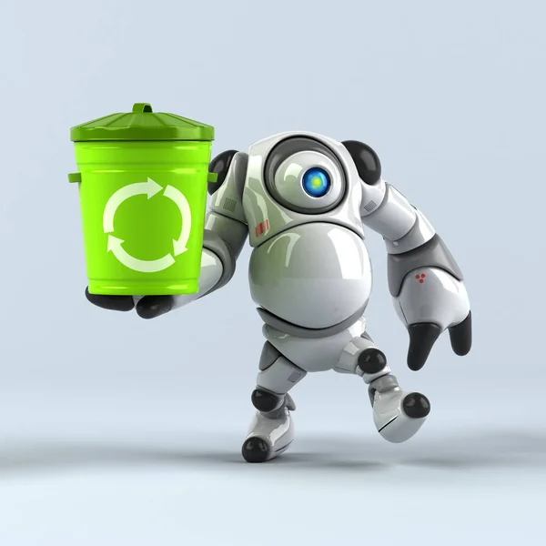 Großer Roboter Mit Abfalleimer Illustration — Stockfoto