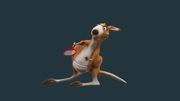 Funny Kangaroo Cartoon Playing Tennis — Wideo stockowe
