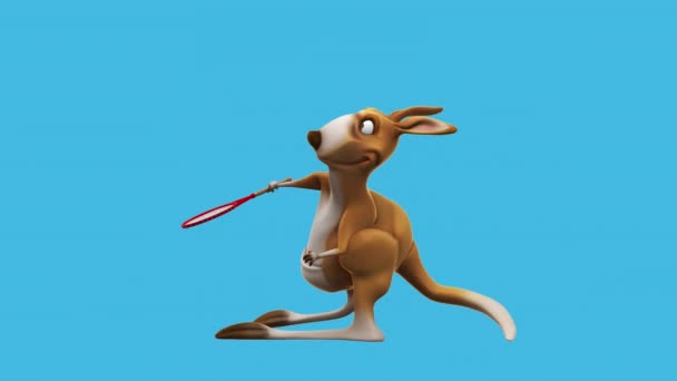 Funny Kangaroo Cartoon Playing Tennis — Wideo stockowe