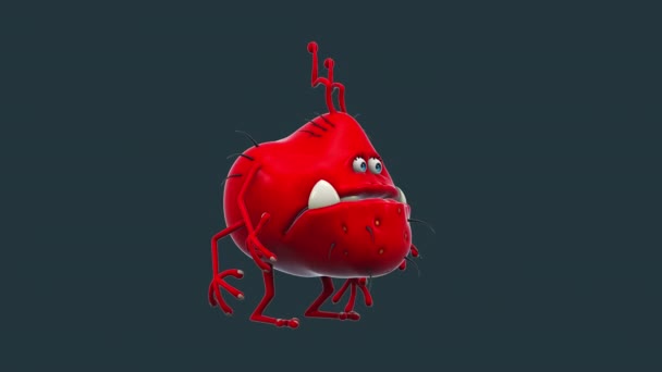 Fun Germ Monster Cartoon Character — Stock Video