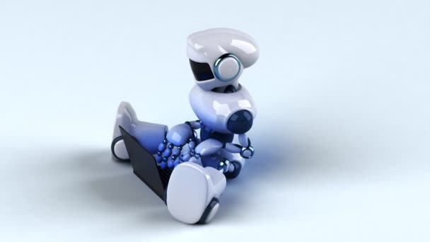 Fun Robot Character Programming Laptop — Vídeo de Stock