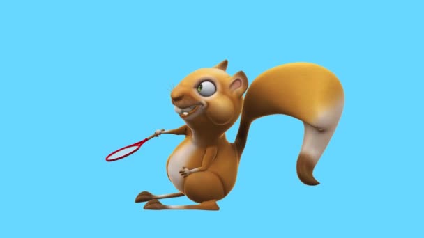 Fun Squirrel Cartoon Character Playing Tennis — Video