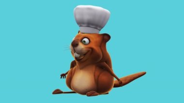 Fun beaver character  chef  - 3D animation 