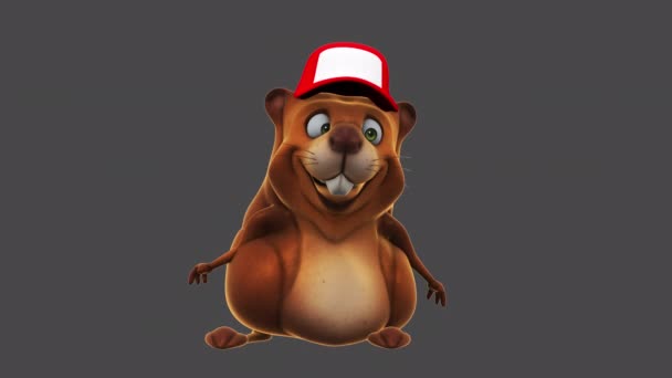 Fun Beaver Character Cap Animation — Vídeos de Stock