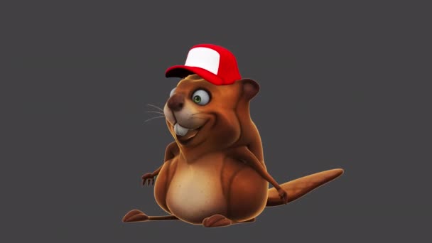 Fun Beaver Character Cap Animation — Vídeos de Stock