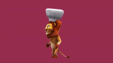funny cartoon character  lion chef     - 3D animation 