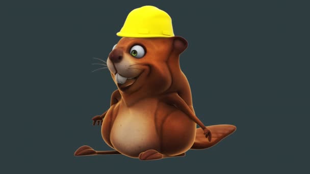 Fun Beaver Character Helmet Animation — Stock Video