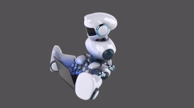 woman robot  character  with  laptop computer  - 3D animation 