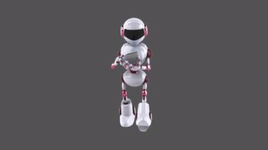 Robot  woman with a smartphone - animation 