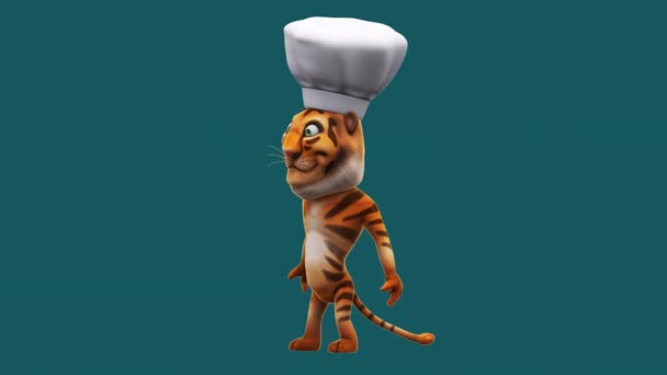 Funny Cartoon Character Tiger Chef Animation — Stockvideo
