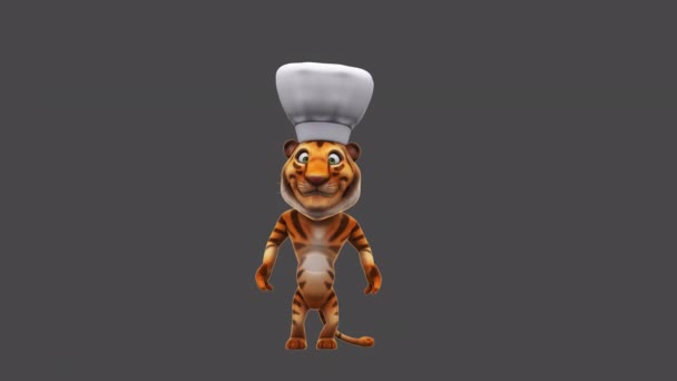 Смішний Мультиплікаційний Персонаж Тигра Шеф Кухаря Анімація — стокове відео