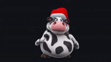 Funny cartoon character cow   in santa claus hat   - 3d animation 