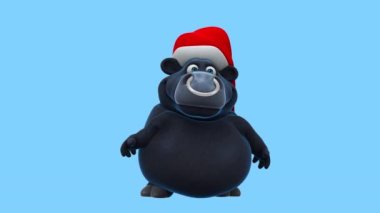 Funny cartoon character bull  in santa claus hat   - 3d animation 