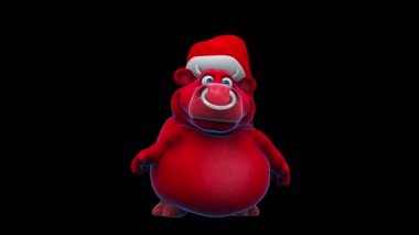 Funny cartoon character bull  in santa claus hat   - 3d animation 