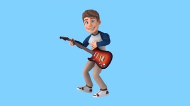 Fun 3D cartoon  character  boy playing guitar 