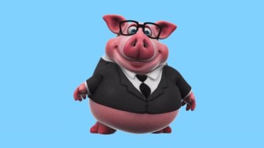 Funny cartoon character pig  businessman  - 3d animation 