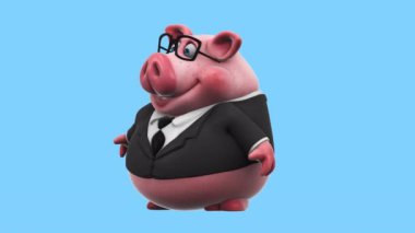 Funny cartoon character pig  businessman  - 3d animation 