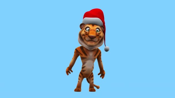 Funny Cartoon Character Tiger Santa Claus Hat Animation — Vídeos de Stock