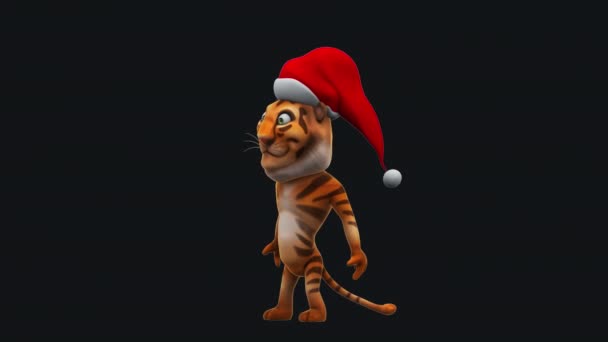 Funny Cartoon Character Tiger Santa Claus Hat Animation — Stockvideo