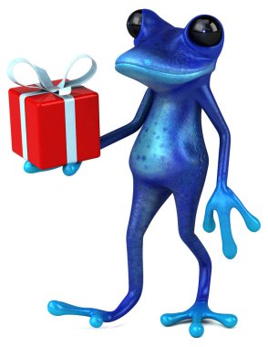 Hediyeli eğlenceli mavi kurbağa - 3D İllüstrasyon