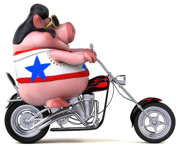 Fun Cartoon Illustration Pig Rocker Motorbike — 图库照片