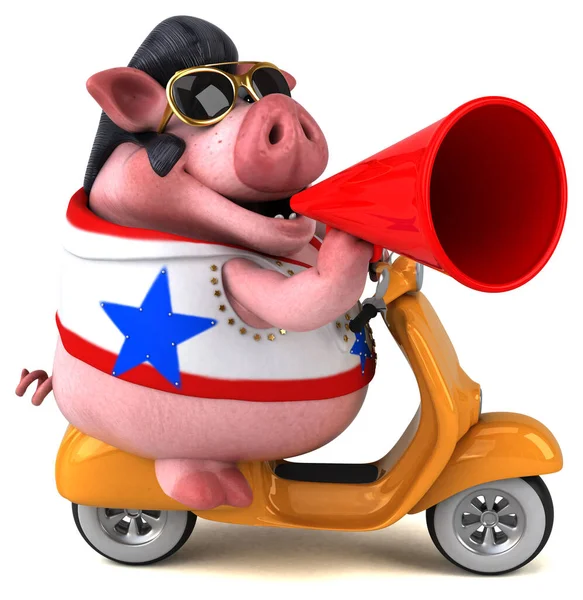 Fun Cartoon Illustration Pig Rocker Scooter —  Fotos de Stock
