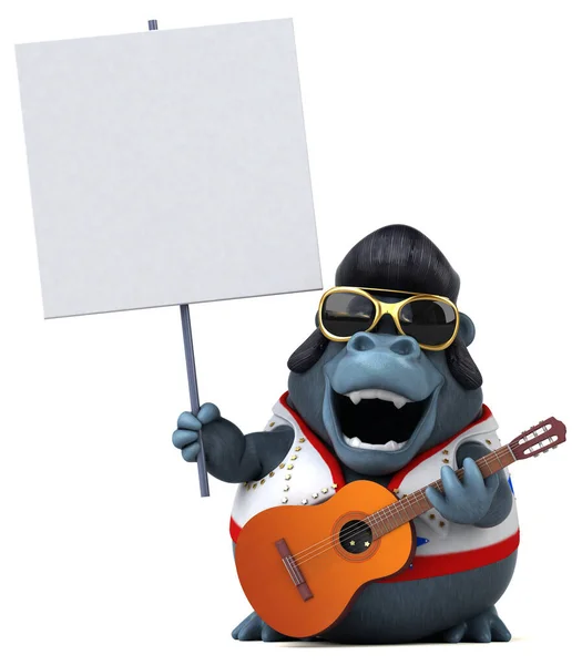 Diversión Ilustración Dibujos Animados Gorila Rockero Con Gitar — Foto de Stock