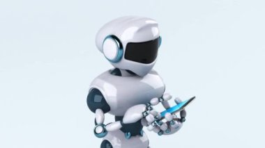 Tablet bilgisayarlı kadın robot karakter - 3 boyutlu animasyon 