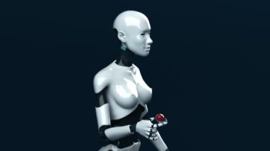 woman robot  character  with pill   - 3D animation 
