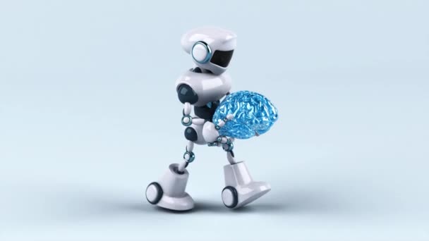 具有脑三维动画的大机器人角色 — 图库视频影像
