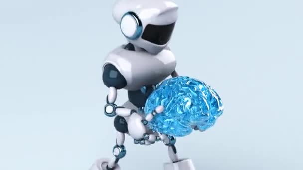 具有脑三维动画的大机器人角色 — 图库视频影像