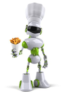 -3d resimde yeşil robot ile Fransız patates kızartması