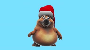 Fun cartoon character dog  in santa hat    - 3D animation 
