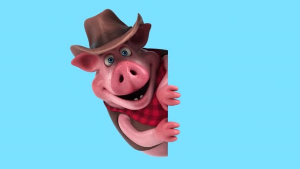 Funny Cartoon Character Pig Cowboy Animation — Vídeo de Stock