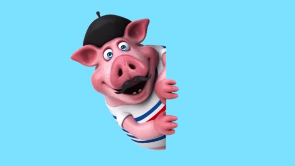 Funny Cartoon Character French Pig Animation — Vídeo de Stock