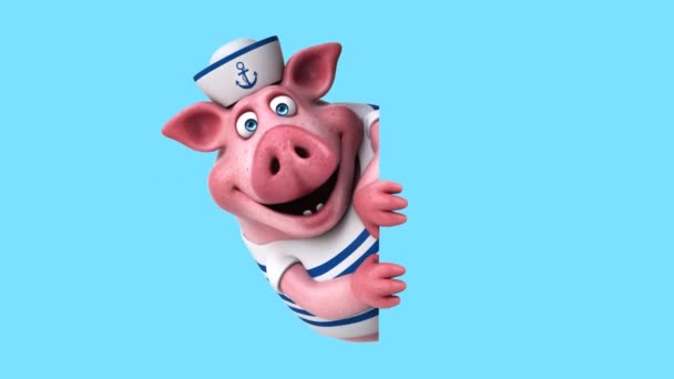 Funny Cartoon Character Pig Sailor Animation — Vídeo de Stock