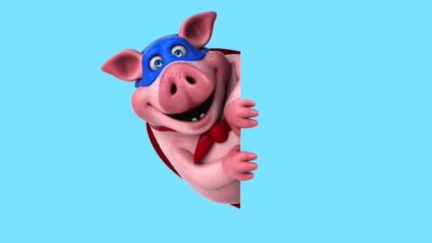 Engraçado Personagem Desenho Animado Porco Super Herói Animação — Vídeo de Stock