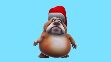 Fun cartoon character bulldog   in santa claus hat   - 3D animation 