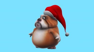 Fun cartoon character bulldog   in santa claus hat   - 3D animation 