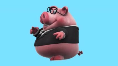 Funny cartoon character pig businessman    dancing - 3d animation 