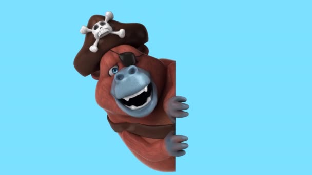 Fun Orangutan Postava Pirát Animace — Stock video