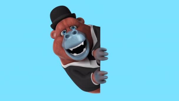 Rolig Orangutang Karaktär Bowler Hatt Animation — Stockvideo