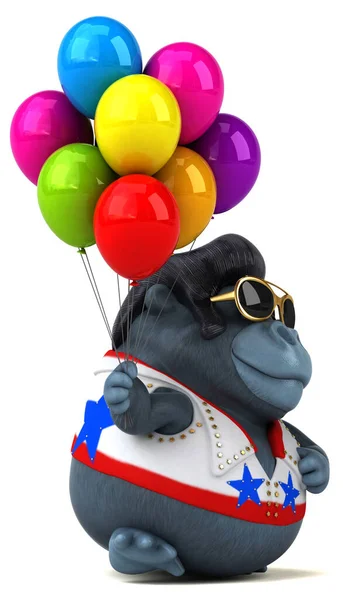 Fun Cartoon Illustration Rocker Gorilla Balloons — Stockfoto