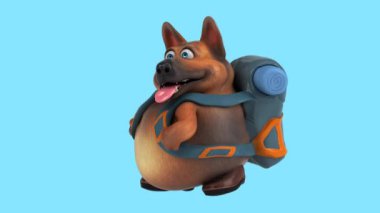 Sırt çantalı komik çizgi film karakteri Alman çoban köpeği - 3 boyutlu animasyon 