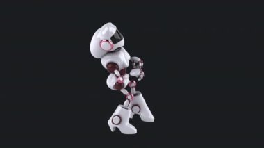  Koyu arkaplanda dans eden robot çizgi film karakteri - 3 boyutlu animasyon 
